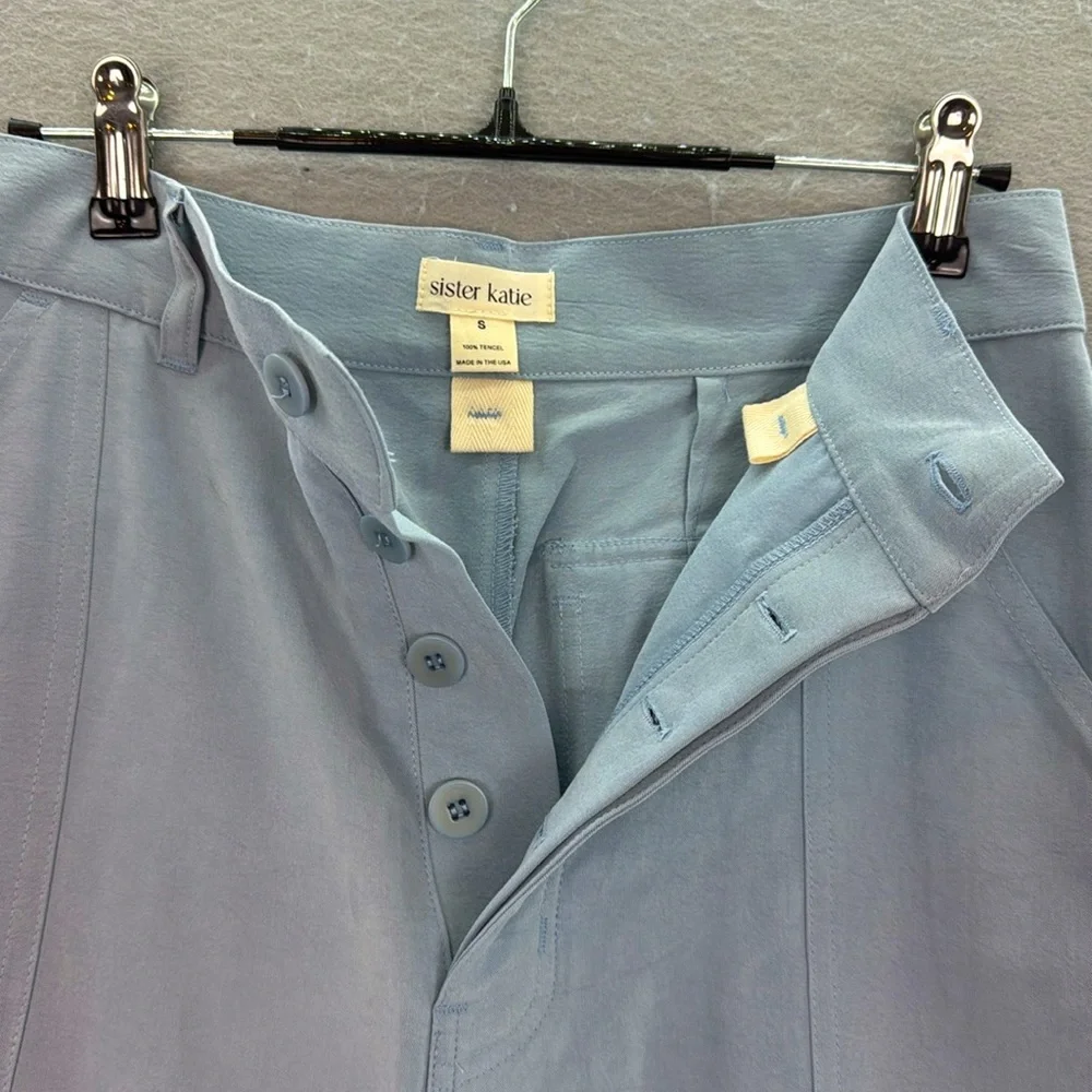 Sister Katie -Women's The Jen Cargo Light Dusty Blue Wide-Leg Pants high waist S